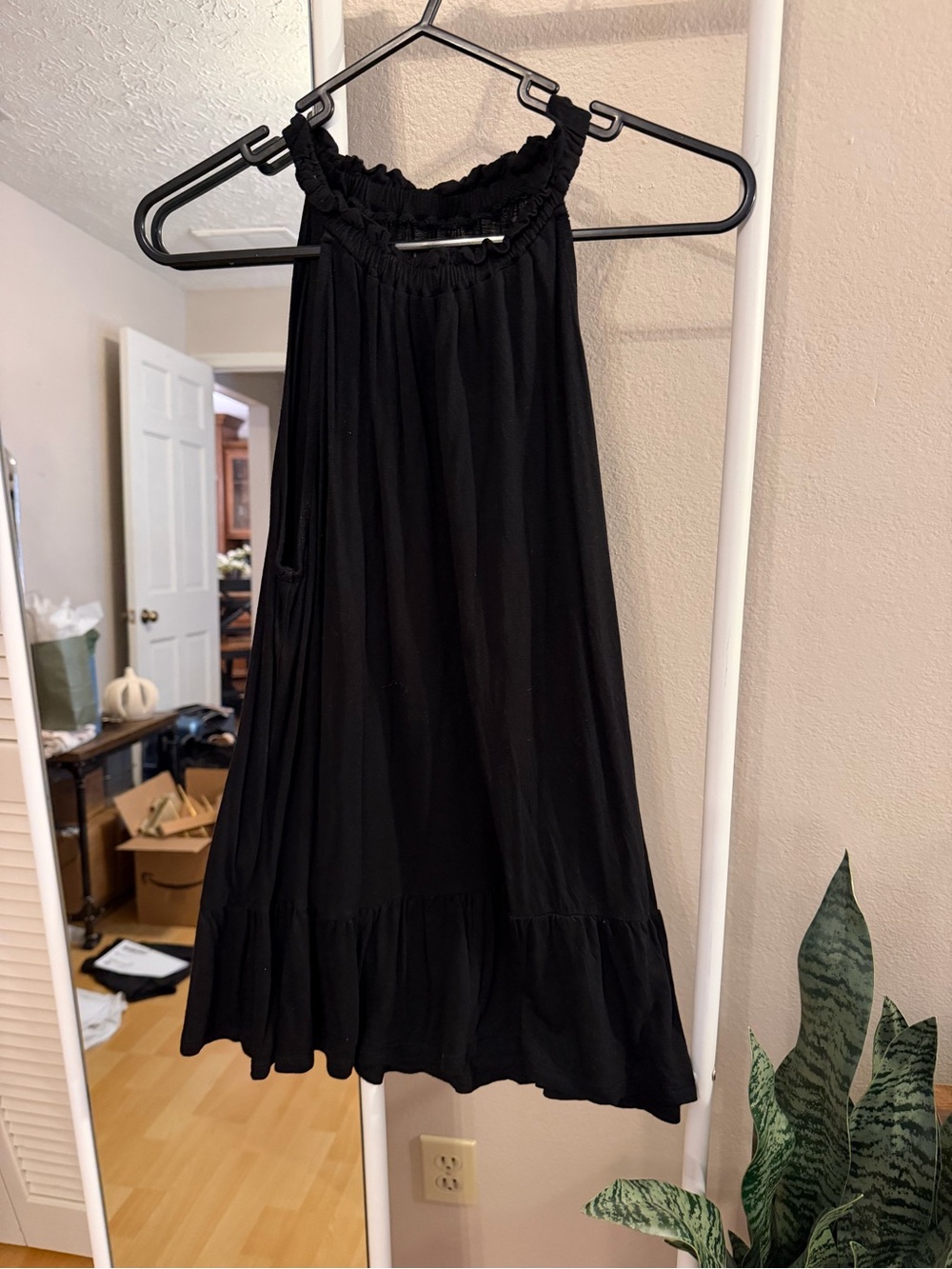 LOFT Black Ruffled Halter Tank Top